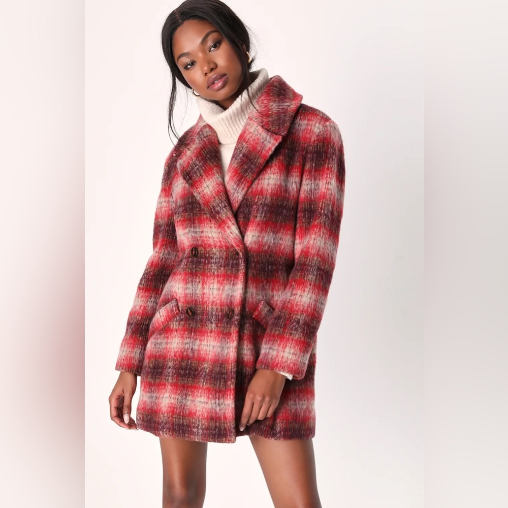 Lulu’s Plaid Double Breasted Peacoat
